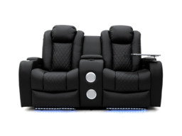 Tech 8 Smart 3+2+1 Electric Recliner Sofa Set Black Aire Leather - thumbnail 4