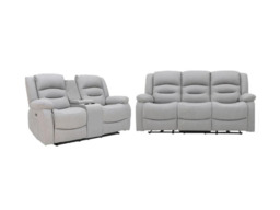 Saxon 3+2 Electric Recliner Sofa Set Light Grey Suede