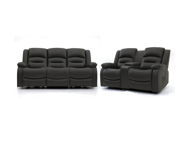 Vinson 3+2 Electric Recliner Sofa Set Black Aire Leather - image 1