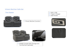 Vinson 3+2 Electric Recliner Sofa Set Black Aire Leather - thumbnail 8