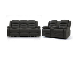 Vinson 3+2 Electric Recliner Sofa Set Black Aire Leather