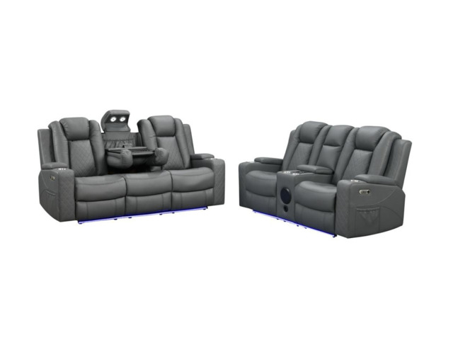 Sianna Electric Recliner 3+2 Sofa Set Grey Aire Leather - image 1