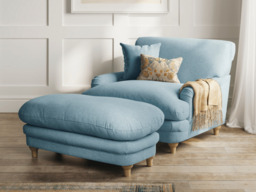 Plumpton Blue Footstool in Denim Blue and Duck Egg Chenille - thumbnail 2