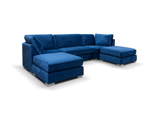 Casa U-Shaped Sofa Blue Plush Velvet - image 1