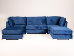 Casa U-Shaped Sofa Blue Plush Velvet - thumbnail 4