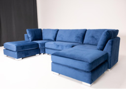 Casa U-Shaped Sofa Blue Plush Velvet - thumbnail 3