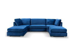 Casa U-Shaped Sofa Blue Plush Velvet - thumbnail 2