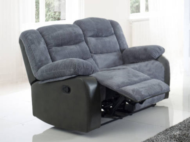 Rio Recliner 2 Seater Grey Cord and Black Faux Leather - image 1
