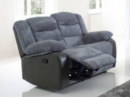 Rio Recliner 2 Seater Grey Cord and Black Faux Leather - thumbnail 1