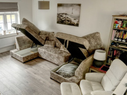 Meridian U Shaped Sofa Bed with Storage in Truffle Alaska Chenille - thumbnail 5
