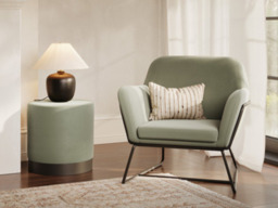 Lara Footstool Sage Green Plush Velvet with Matt Black Circular Frame - thumbnail 2