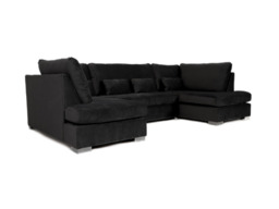 Belgravia U Shape Sofa Plush Velvet Black - thumbnail 1