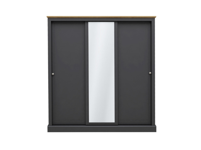 Devonshire Sliding Three Door Wardrobe Charcoal with Mirror - image 1