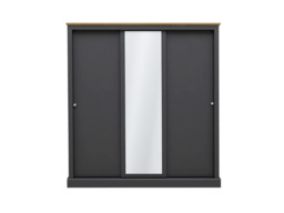 Devonshire Sliding Three Door Wardrobe Charcoal with Mirror - thumbnail 1
