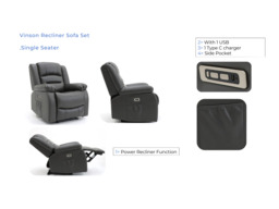 Vinson Electric Recliner Armchair Black Aire Leather - thumbnail 5
