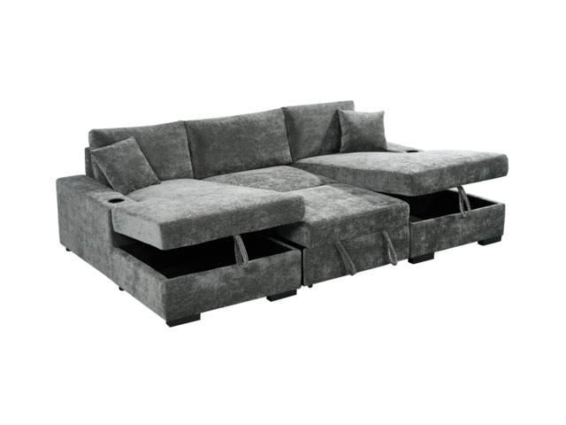Noma U Shape Sofa Bed with Storage Grey Chenille - image 1