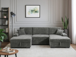 Noma U Shape Sofa Bed with Storage Grey Chenille - thumbnail 2