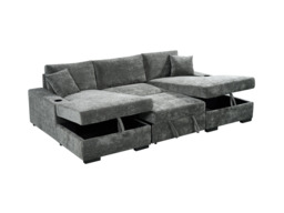 Noma U Shape Sofa Bed with Storage Grey Chenille - thumbnail 1