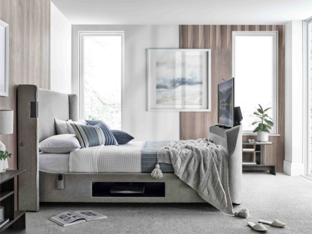 Darras TV Bed Frame with Dolby Atmos System Grey Fabric - image 1