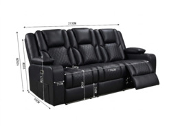 Orlando 3 Seater Black Electric Recliner Sofa - thumbnail 2