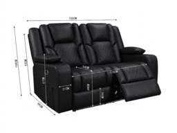 Orlando 2 Seater Electric Recliner Sofa Black Aire Leather - thumbnail 2