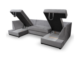 Meridian U Shape Sofa Bed with Storage Grey Plush Velvet - thumbnail 4