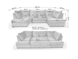 Meridian U Shape Sofa Bed with Storage Grey Plush Velvet - thumbnail 7