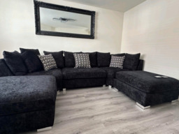London U Shape Corner Sofa Soft Chenille Black - thumbnail 4