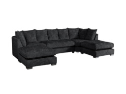 London U Shape Corner Sofa Soft Chenille Black - thumbnail 1