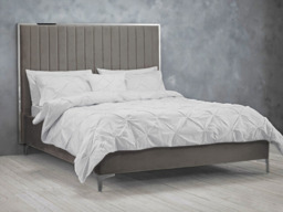 Berkeley Bed Frame Soft Mink Grey Plush Velvet with Headboard - thumbnail 1