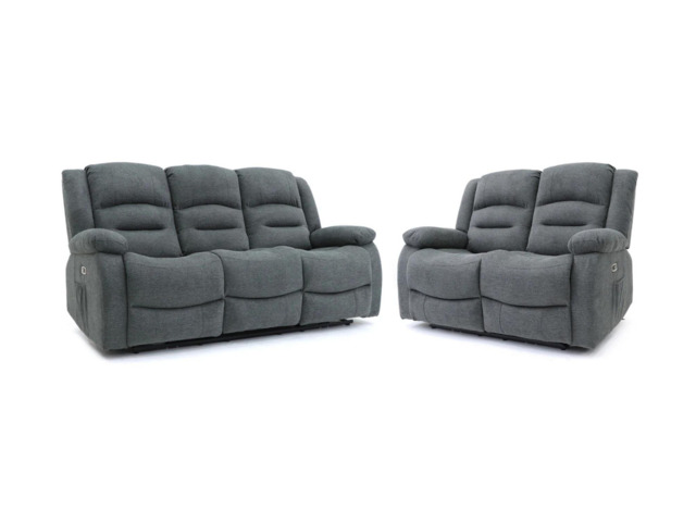 Naples 3+2 Electric Recliner Sofas Grey Chenille Fabric - image 1