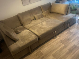 Meridian U Shape Sofa Bed with Storage Mink Plush Velvet - thumbnail 6