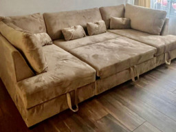 Meridian U Shape Sofa Bed with Storage Mink Plush Velvet - thumbnail 3