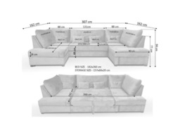 Meridian U Shape Sofa Bed with Storage Mink Plush Velvet - thumbnail 7