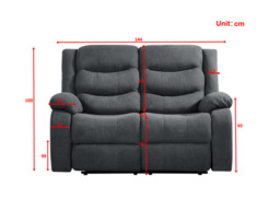 Classic 2 Seater Recliner Sofa Manual Fabric Grey - thumbnail 8