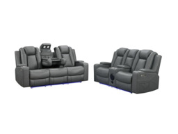 Sianna 2 Seater Electric Recliner Sofa Grey Aire Leather - thumbnail 3