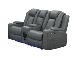 Sianna 2 Seater Electric Recliner Sofa Grey Aire Leather - thumbnail 2