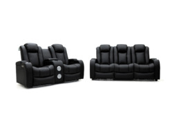 Tech 8 Smart 3+2 Electric Recliner Sofa Set Black Aire Leather