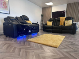 Tech 8 Smart 3+2 Electric Recliner Sofa Set Black Aire Leather - thumbnail 8