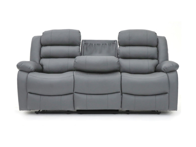 Roma Recliner 3 Seater Sofa Grey Faux Leather - image 1