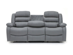 Roma Recliner 3 Seater Sofa Grey Faux Leather - thumbnail 1