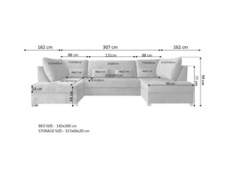 Meridian U Shape Sofa Bed with Storage Alaska Chenille Platinum Grey - thumbnail 7