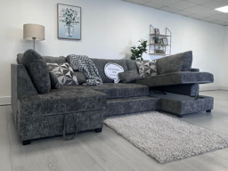 Meridian U Shape Sofa Bed with Storage Alaska Chenille Platinum Grey - thumbnail 4
