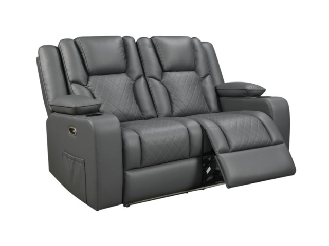 Orlando 2 Seater Electric Recliner Sofa Grey Aire Leather - image 1