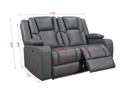 Orlando 2 Seater Electric Recliner Sofa Grey Aire Leather - thumbnail 2