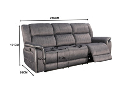 Hannan Fabric 3 Seater Electric Recliner Sofa - thumbnail 2