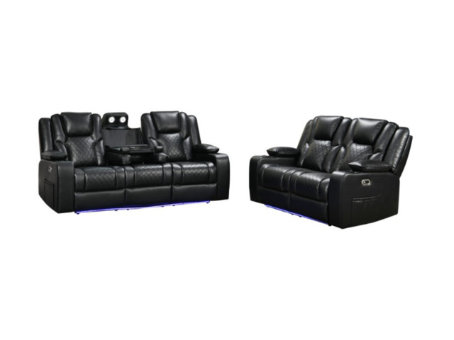 Orlando Black Electric Recliner Sofa Set 3+2 - image 1