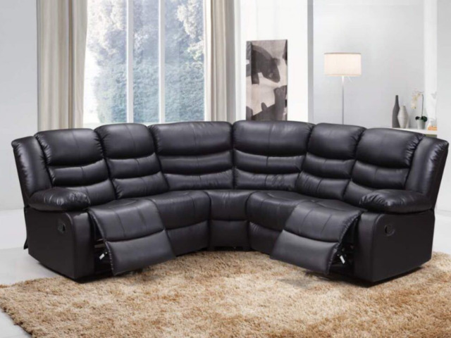 Roma Recliner Corner Sofa Faux Leather Black - image 1