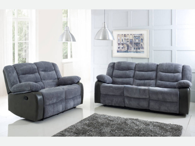 Rio Recliner 3+2 Sofa Set Grey Cord - image 1