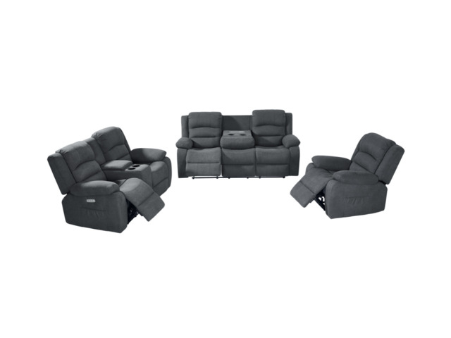 Florence Electric Recliner Sofa Set 3+2+1 Grey Fabric - image 1